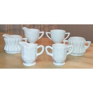 3 PAIRS Milk Glass Cream & Sugar Sets, Mid Century Farmhouse Shabby Chic Decor